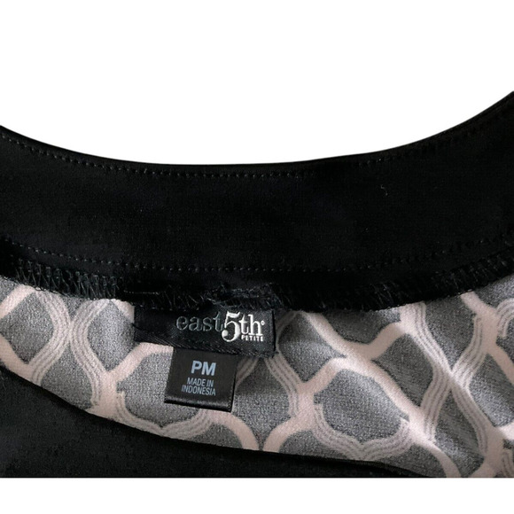 East 5th Womens Petite Medium PM Black White Dress Sleeveless Scoop Neck Waffle - Picture 4 of 12